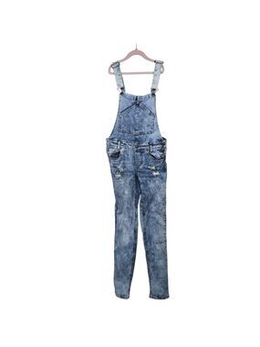 Highway Jeans Denim Distressed Blue Overalls Girls Size M